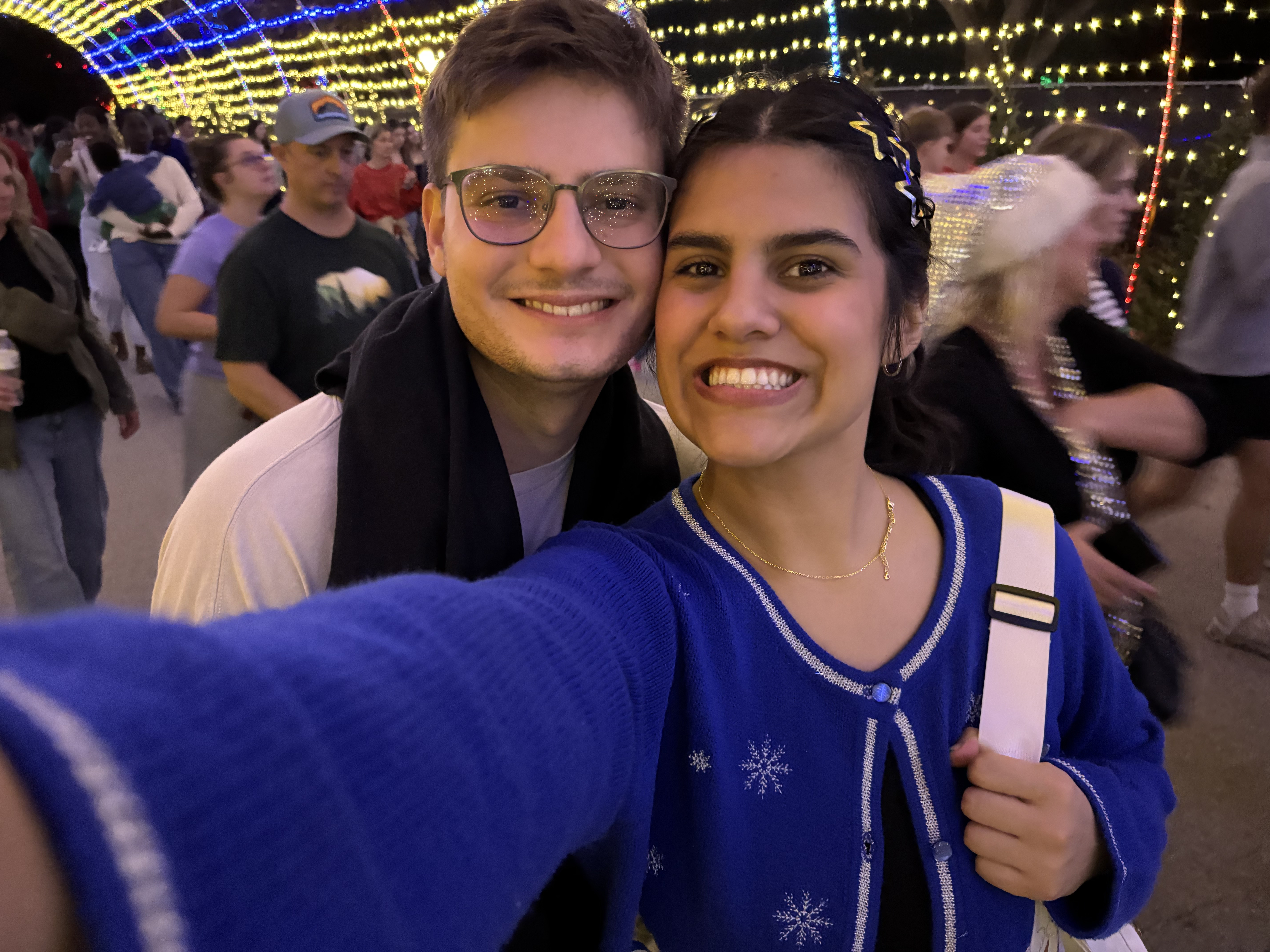 Christmas lights selfie